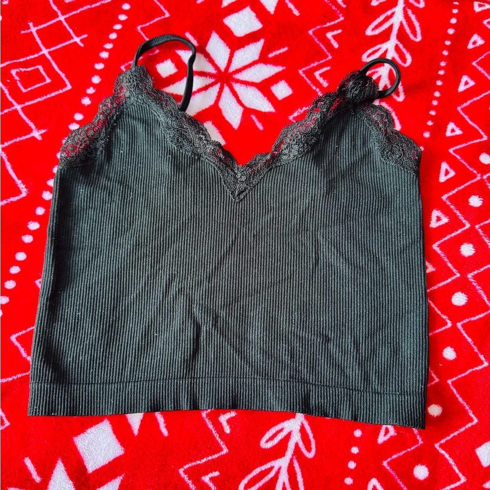 Wild Fable Black Lace Trim Crop Top